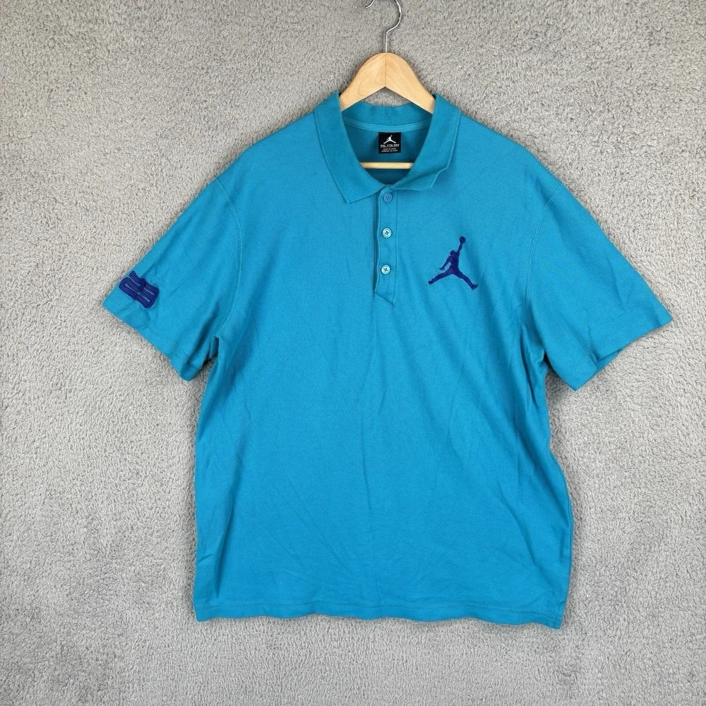 Nike Air Jordan Polo‎ Shirt Mens 2XL Turquoise Purple Golf Performance Charlotte